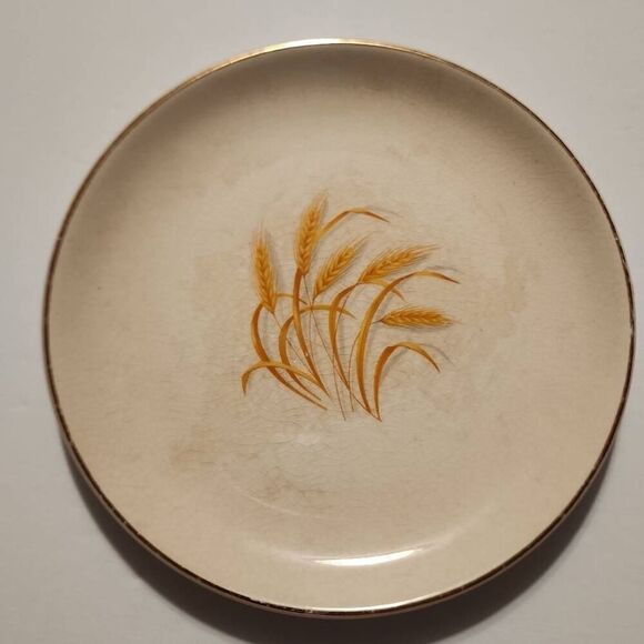 Homer Laughlin Autumn Gold Vintage 22k 6 Inch Dessert or Bread Plate with Wheat - Picture 1 of 4